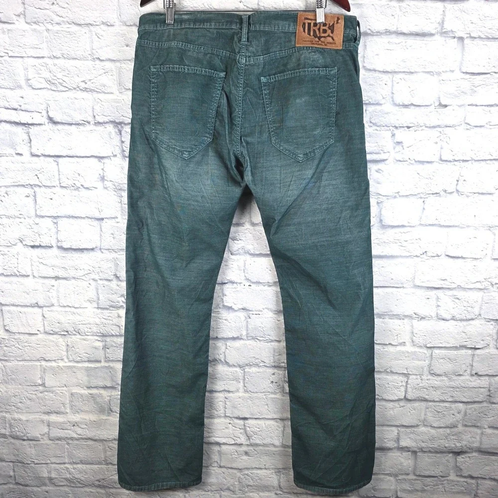 True Religion Bobby Mens Straight Leg Corduroy Pants Teal‎ Blue Green Size 36X33